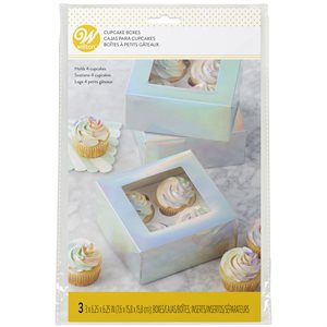 Iridescent Cupcake Box 4 Cavity-3ct