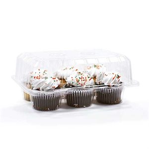 Standard Cupcake Box Clear 6 Cavity Hinge 