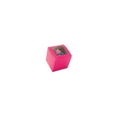 Hot Pink Cupcake Box 3" x 3" x 3" w / Square Window