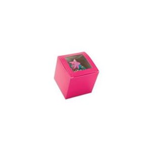 Hot Pink Cupcake Box 3" x 3" x 3" w / Square Window