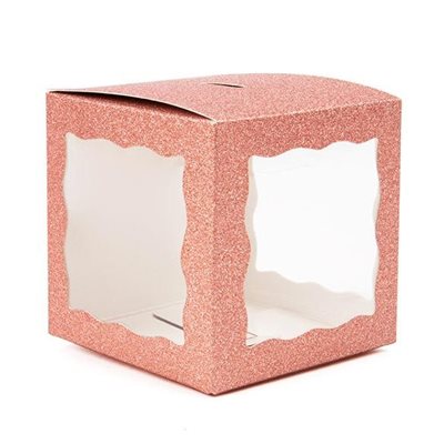 Rose Gold Glitter 3-Sided Window Cupcake Box 3" x 3" x 3"