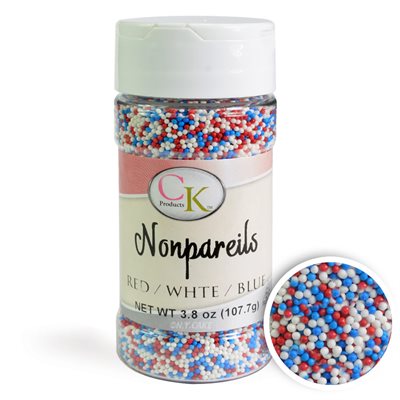 Red, White & Blue Patriotic Nonpareils Sprinkles 3.8 Ounce