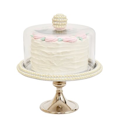 NY Cake Silver Stand w / Pearls 11"