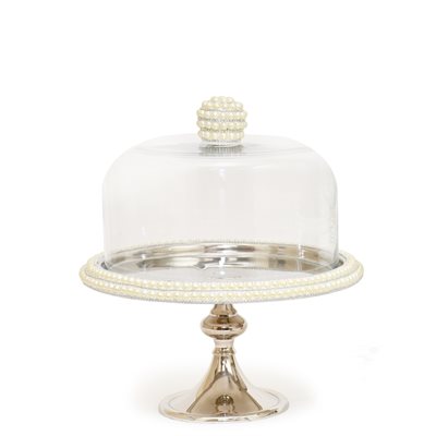 NY Cake Silver Stand w / Pearls 8 1 / 2"