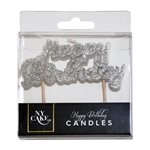 Silver Glitter Happy Birthday Candle