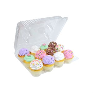 Standard Cupcake Box Clear 12 Cavity Hinge 