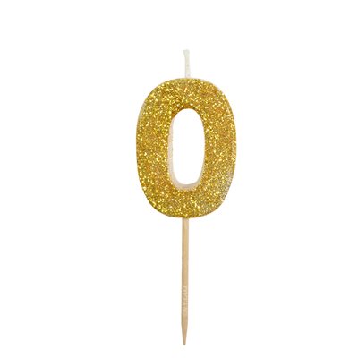 Gold Glitter Number 0 Candle 1 3 / 4"