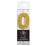 Gold Glitter Number 0 Candle 1 3 / 4"