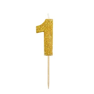 Gold Glitter Number 1 Candle 1 3 / 4"
