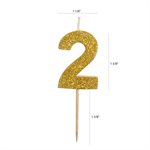 Gold Glitter Number 2 Candle 1 3 / 4"