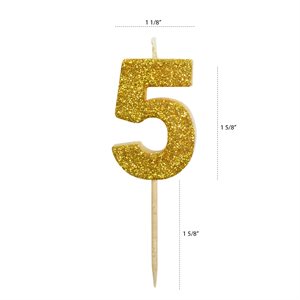 Gold Glitter Number 5 Candle 1 3 / 4"