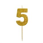 Gold Glitter Number 5 Candle 1 3 / 4"