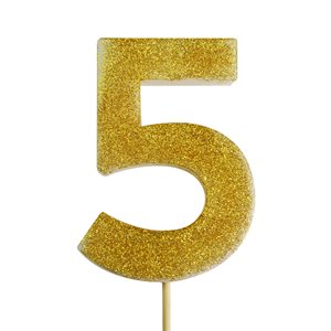 Gold Glitter Number 5 Candle 4"