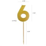 Gold Glitter Number 6 Candle 4"