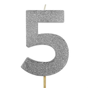 Silver Glitter Number 5 Candle 4"