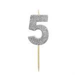 Silver Glitter Number 5 Candle 1 3 / 4"