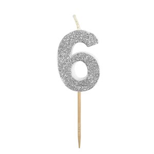Silver Glitter Number 6 Candle 1 3 / 4"
